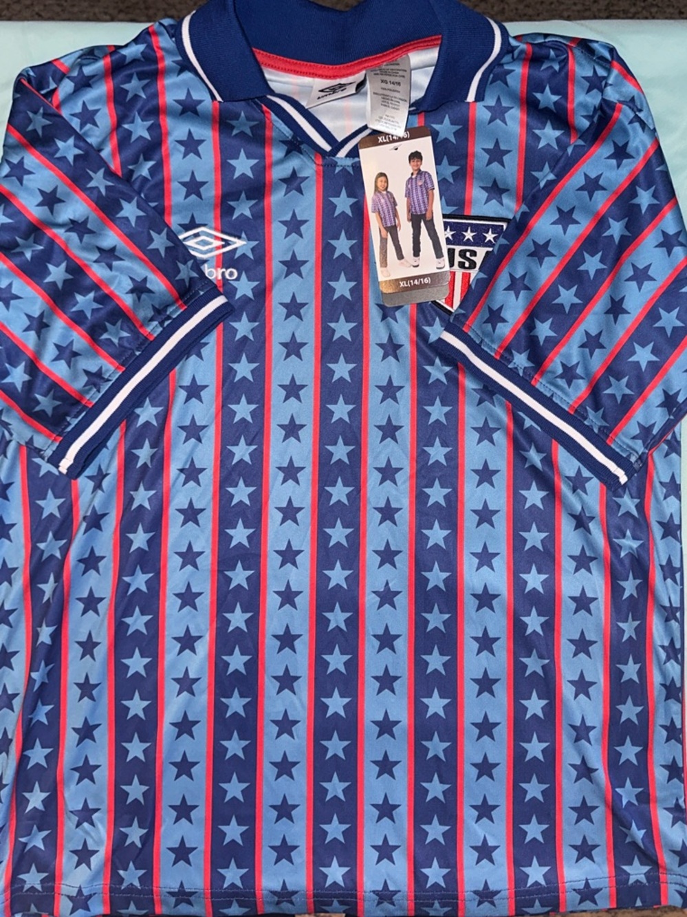 Umbro Youth Blue and Red Star-Stripe Soccer Jersey